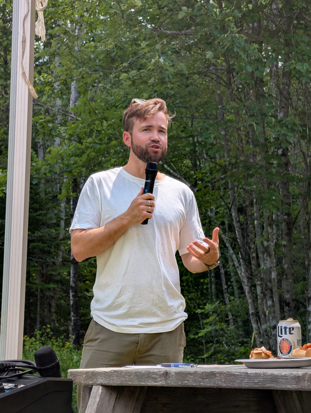 Alex Bescoby speaking at the Bean Pot Rally